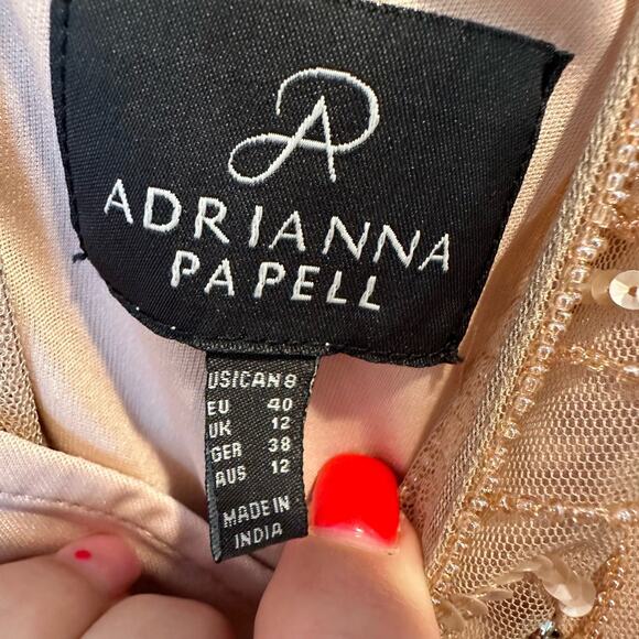 Adrianna Papell Night Bugeln Beaded Long Maxi Gown Dress In Champagne Gold 8 - Picture 13 of 14